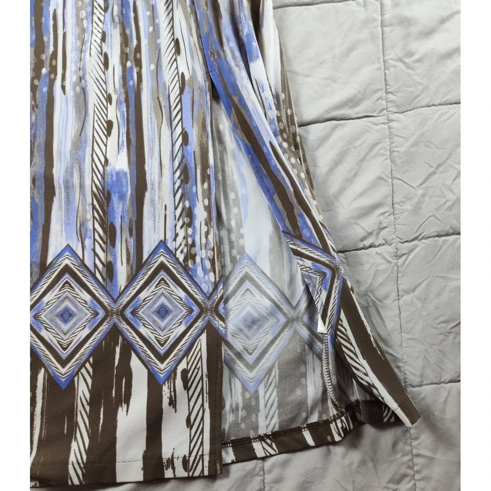 Chicos Size 3 Maxi Skirt Womens Black White Striped Geometric‎ Split Long L